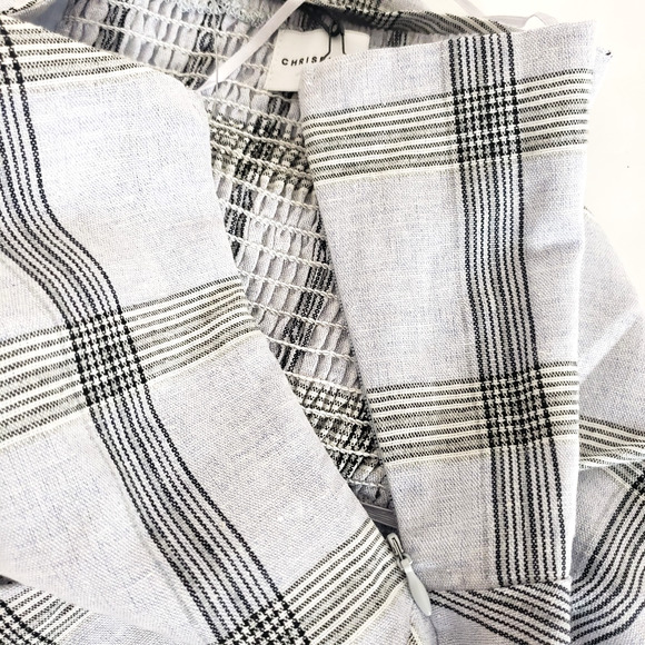 NEW!! Chriselle X J.O.A. SIZE M Off The Shoulder Plaid Gray Blue Blouse Top - Picture 8 of 14